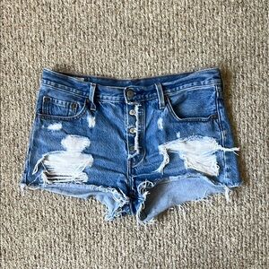 Levi’s 501 Distressed Blue Denim Shorts